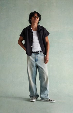 Washed Light Blue Baggy Jeans image number 4