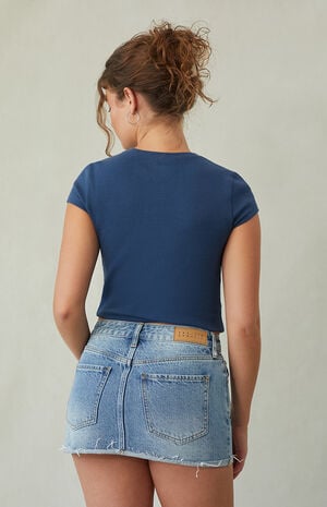 Lara Light Indigo Low Rise Denim Mini Skirt image number 3