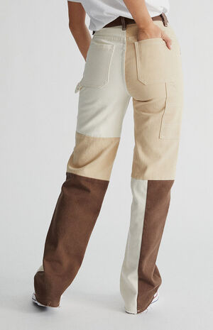 Tan & Brown Patchwork&nbsp;Boyfriend Carpenter Pants image number 3