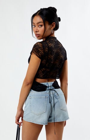 Lace Tie Back Short Sleeve Top image number 2