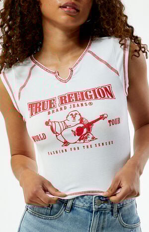 Contrast Stitch Ribbed Notched T-Shirt image number 2