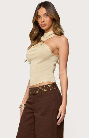 Nalia Gathered Ring Glitter Knit Top image number 2