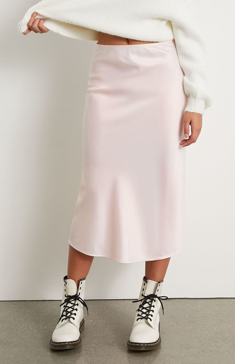 Charcoal Satin Print Midi Skirt