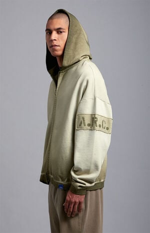 Green Vintage Wash Heavyweight Full Zip Hoodie image number 4