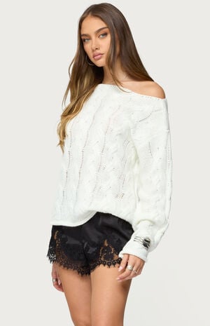 Nellie Off Shoulder Cable Knit Sweater image number 2