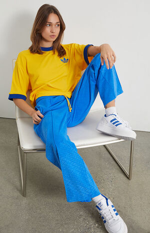 adidas Originals Heritage boxy oversized cropped t-shirt in yellow and blue