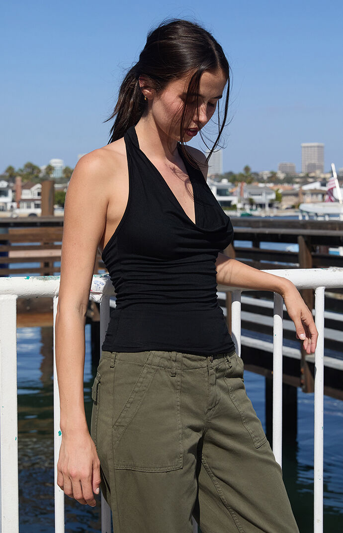 John Galt Black Cleo Halter Top