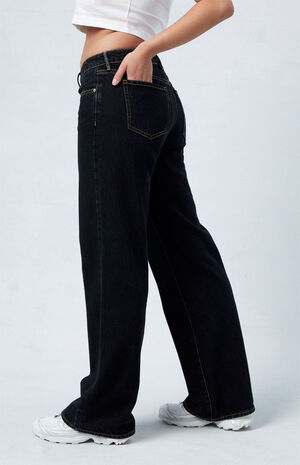 Eco Black Low Rise Wide Leg Jeans image number 3