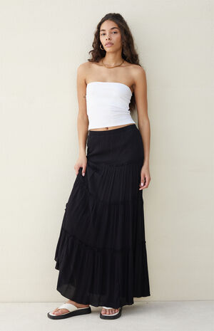Black Tiered Maxi Skirt image number 1
