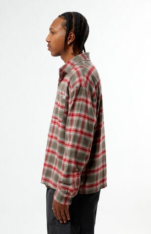 Grey & Red&nbsp;Plaid Long Sleeve Flannel Shirt image number 3