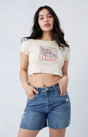 Stretch Dark Indigo Ripped Curve Baggy Denim Shorts image number 1