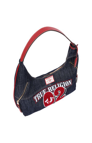 Varsity Logo Dark Denim Hobo Bag image number 5