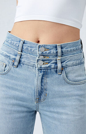 Eco Medium Indigo Double Waistband Mid Rise Baggy Jeans image number 3