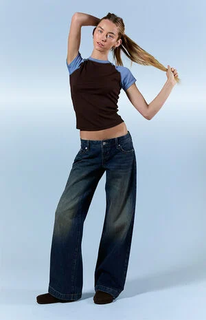 Kaia Ultimate Low Rise Baggy Jeans Button Pocket Tint Dark Blue image number 1