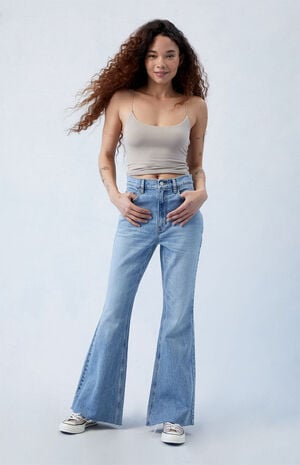 Eco Stretch Medium Indigo High Waisted Flare Jeans