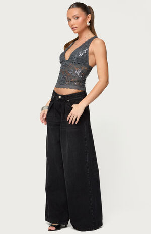 Isabela Sequin Sheer Lace Tank Top image number 4