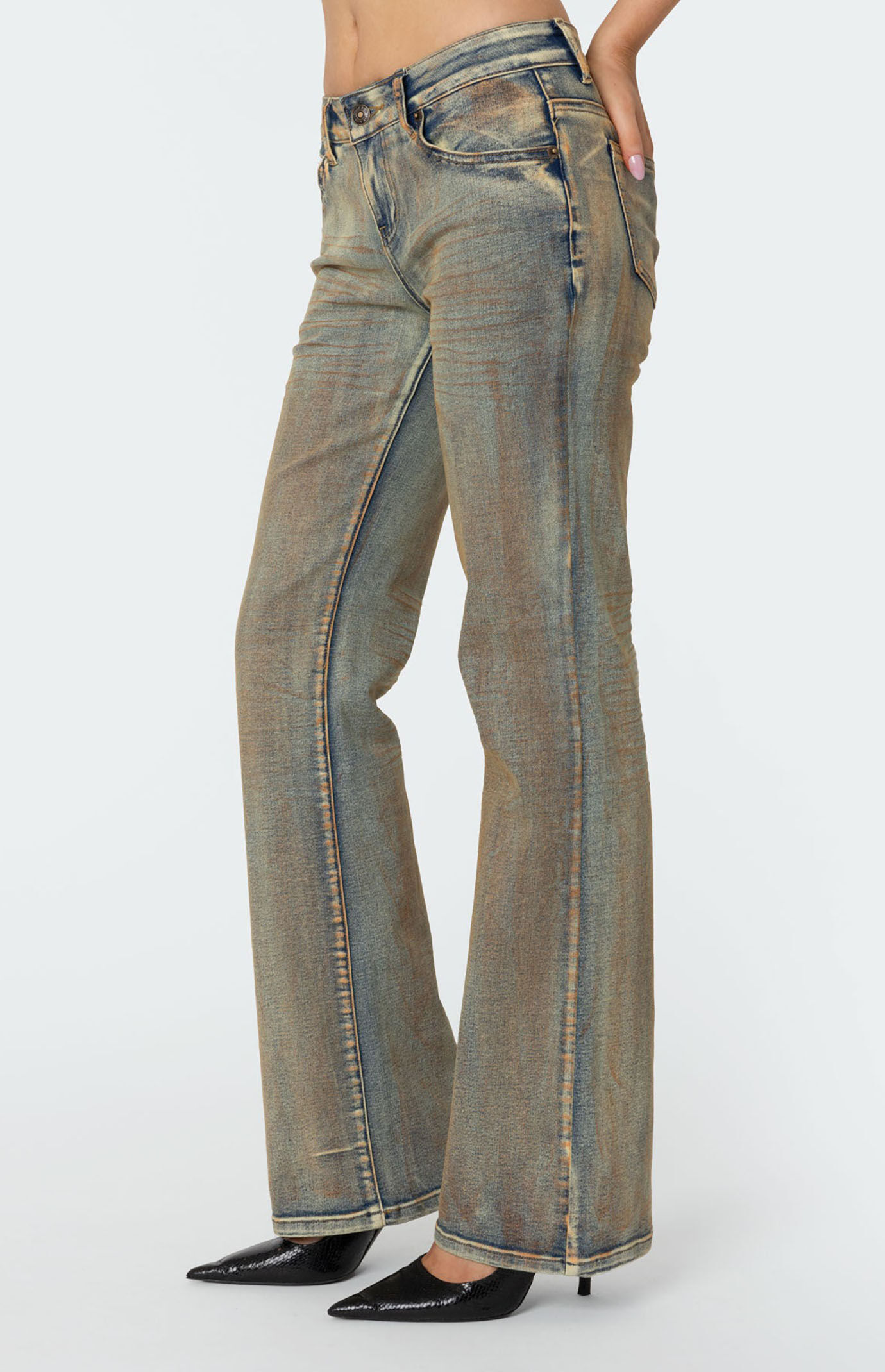 【INEGI】Smoke Low-Rise Bootscut Denim Pants FRAME Low Boot distressed low-rise bootcut jeans | THE OUTNET