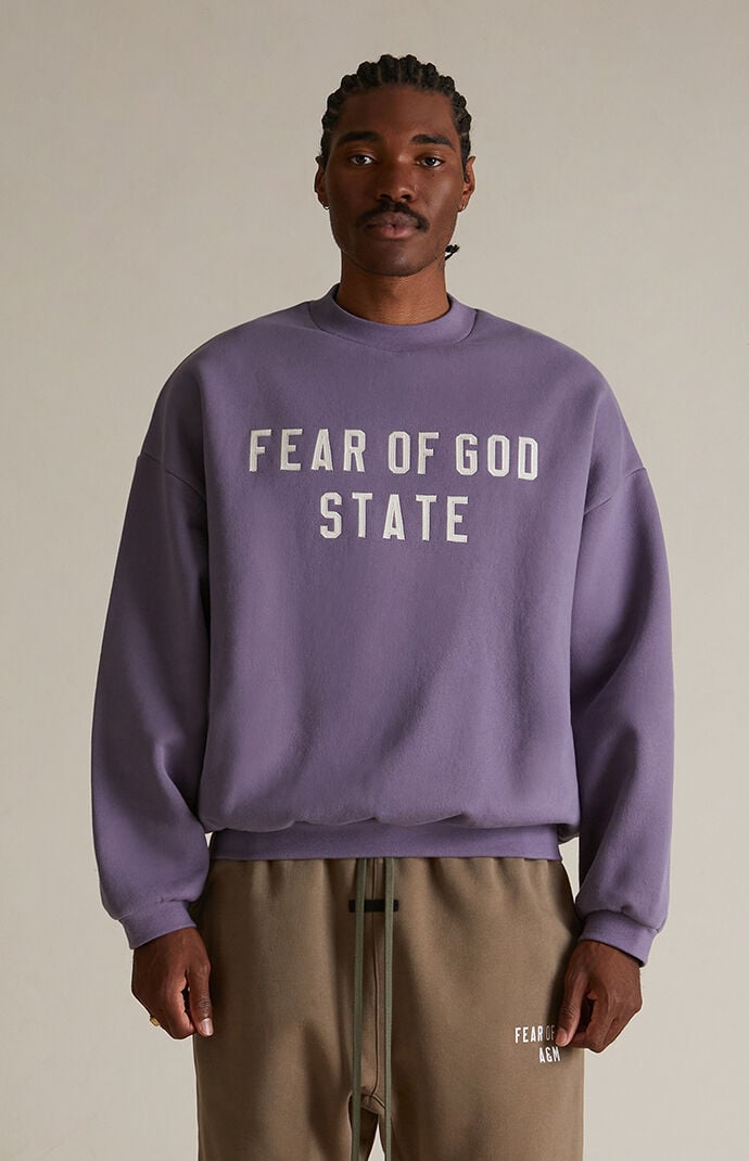 Fear of God Essentials Lavender Heavy Fleece Crew Neck Sweatshirt PacSun