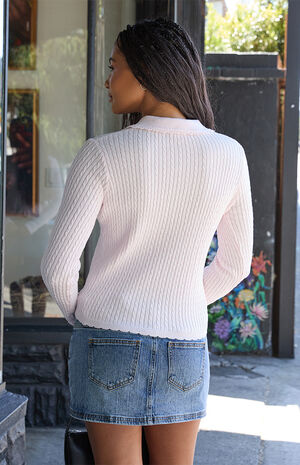 Pink Cable Knit Collared Cardigan image number 3