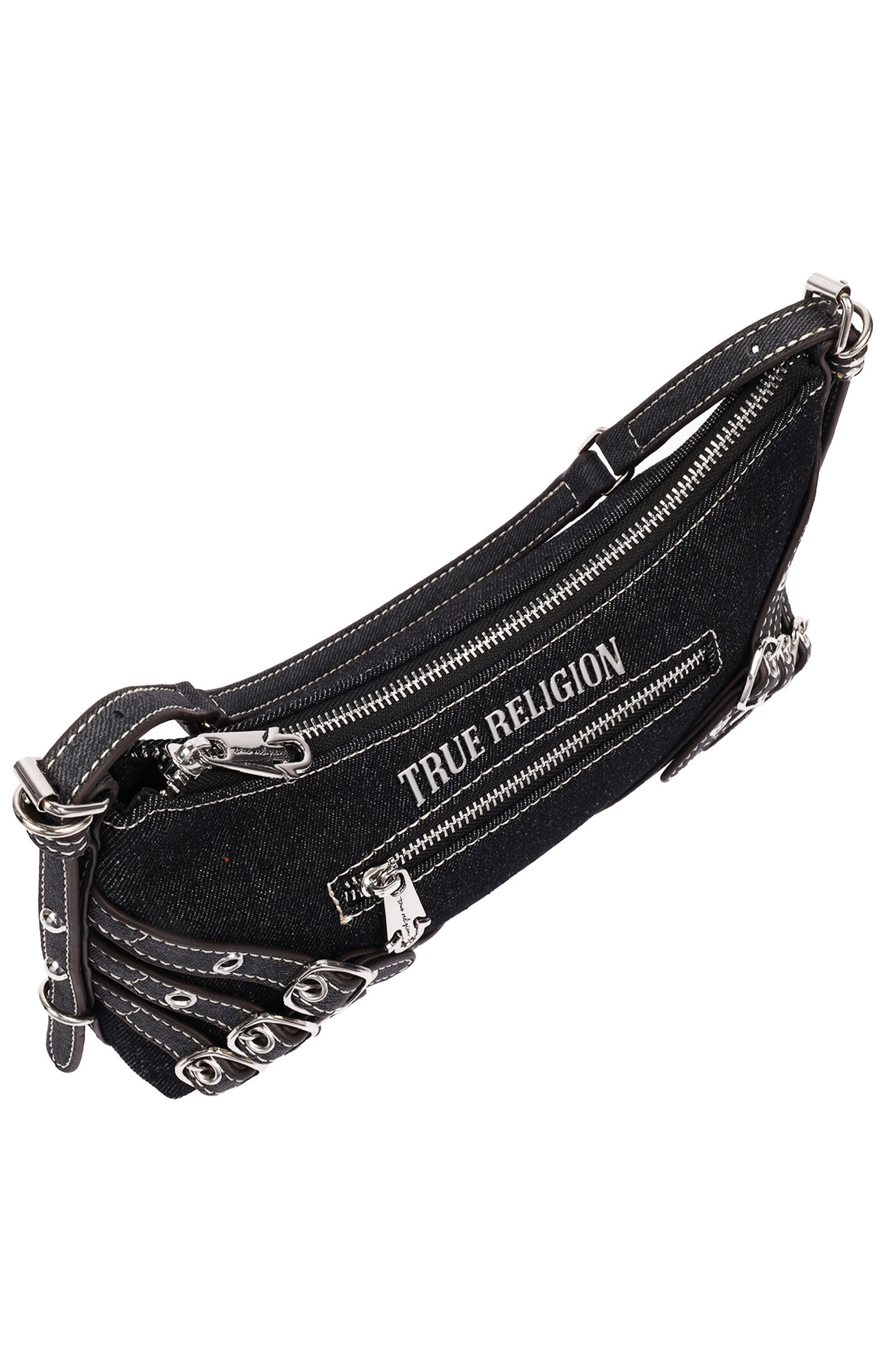 True Religion Triple Straps Black Denim Shoulder Bag | Pacsun