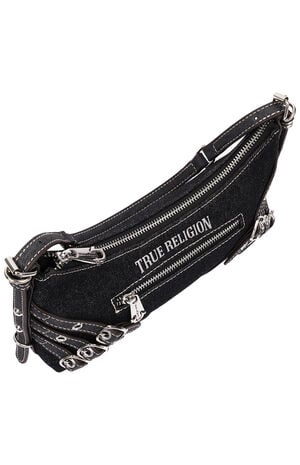 Triple Straps Black Denim Shoulder Bag image number 5