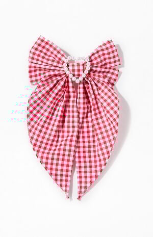 Gingham Pearl Heart Hair Clip image number 1