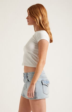 Piper Floral Embroidered Rhinestone Denim Micro Mini Skirt image number 4