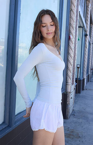 Light Blue Mary Lou Linen Lace Pajama Shorts image number 3