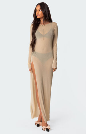 Glitter Mesh Slitted Maxi Dress image number 4