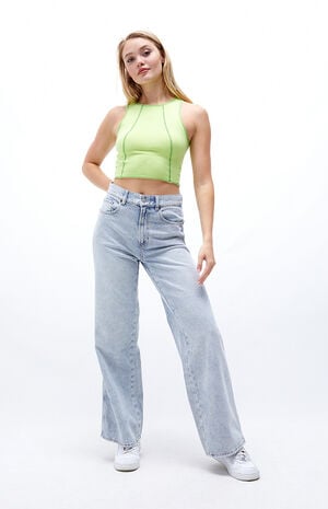 Eco Light Blue High Waisted Baggy Jeans image number 4