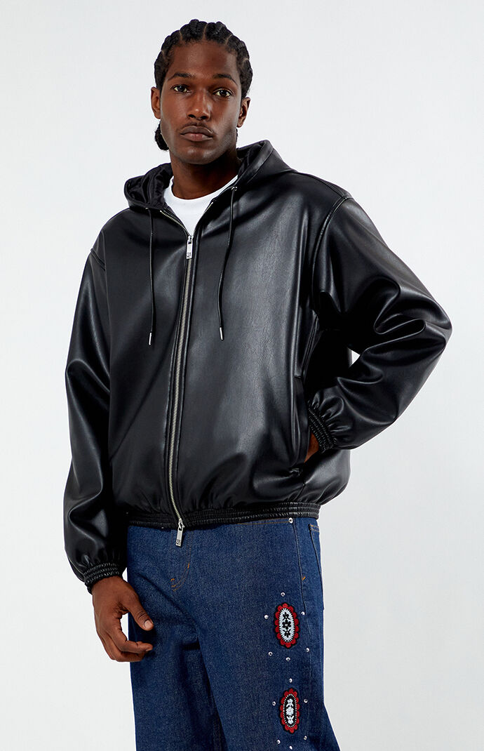 Hooded faux leather jacket sale