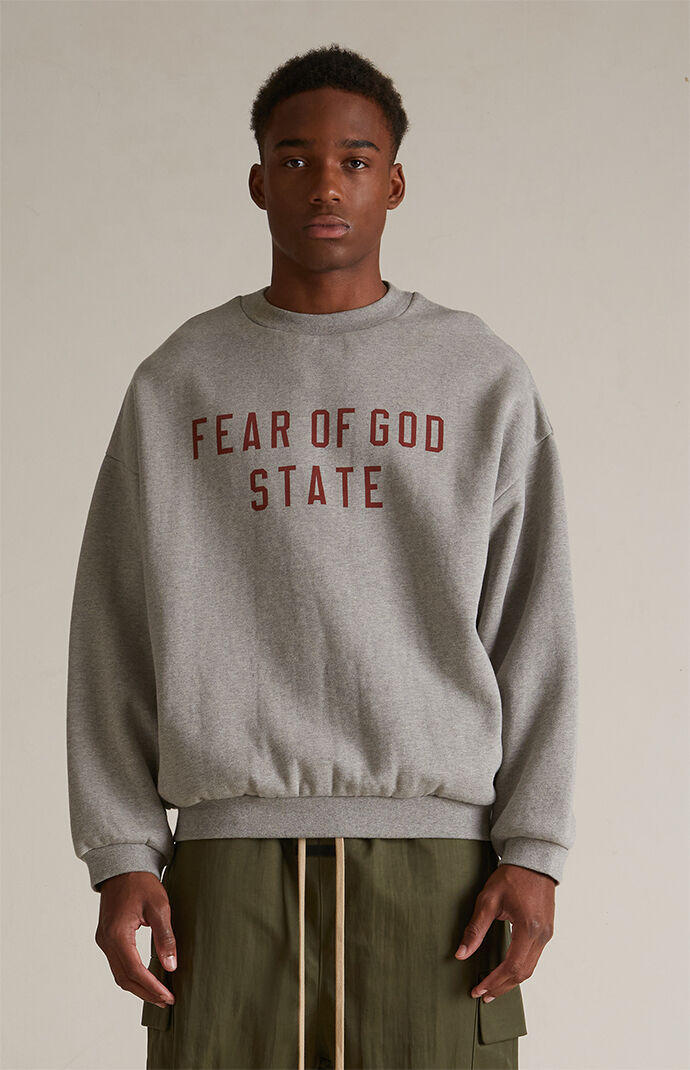 Fear of God Essentials Dark Heather Oatmeal Fleece Crew Neck Sweatshirt |  PacSun