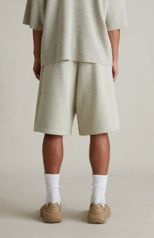 Heather Stone & Cloud White Basketball Fleece Sweat Shorts image number 6