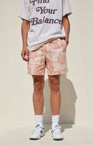 Coral Patchwork Twill Volley Shorts image number 3