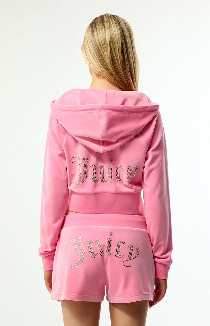 Juicy Couture Pink Velour Corset Cropped Track Jacket