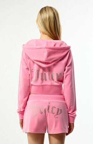 Pink Velour Corset Cropped Track Jacket image number 2