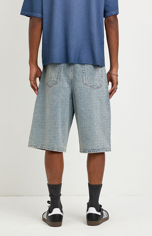 Austin Extreme Baggy Jean Shorts Textured Slub Light Blue image number 4