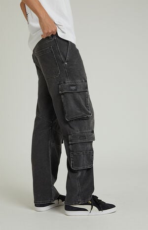 Black Wash Baggy Cargo Jeans