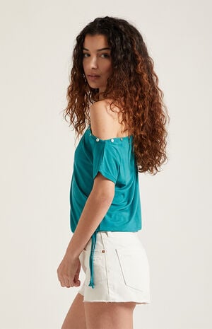 Ivy High Waisted Denim Festival Shorts Stretch White image number 3