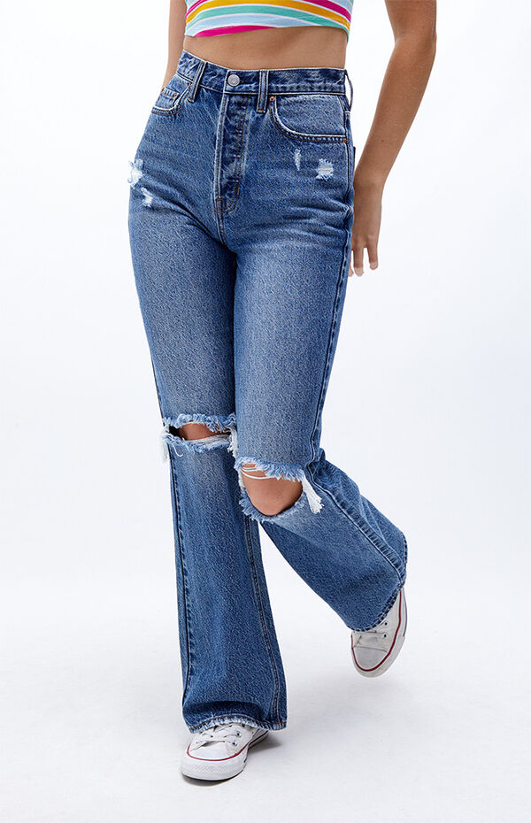 Distressed High Waisted Bootcut Jeans, 58% OFF