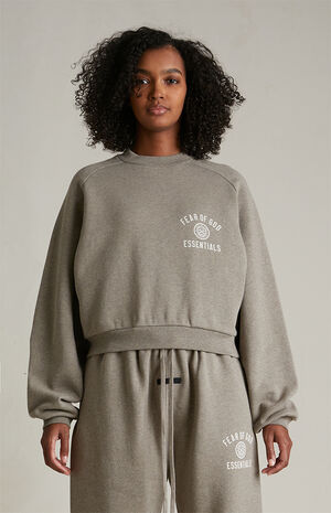 Women's Heather Grey University Fleece Cropped Crew Neck Sweatshirt image number 2