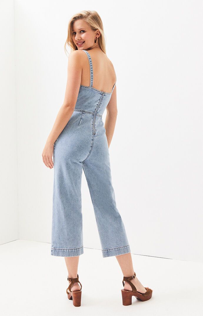 Spaghetti strap denim jumpsuit