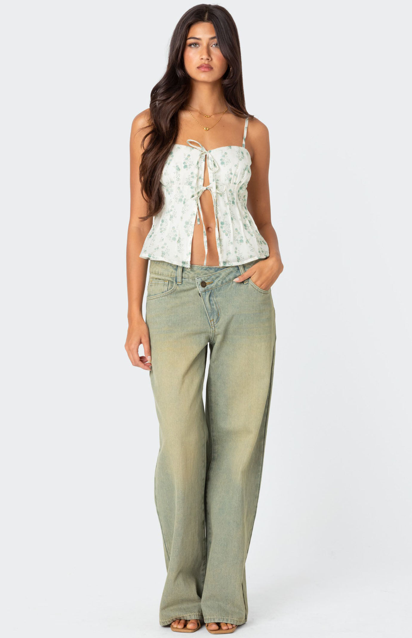 Edikted Malmo Printed Tie Front Top