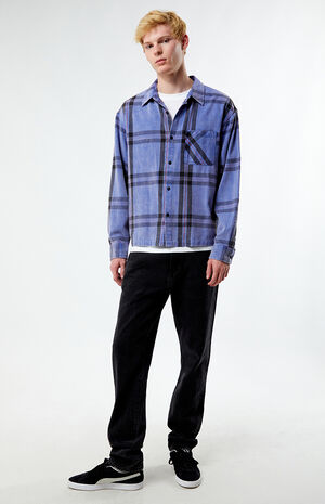 Blue Washed Cropped Flannel Shirt image number 4