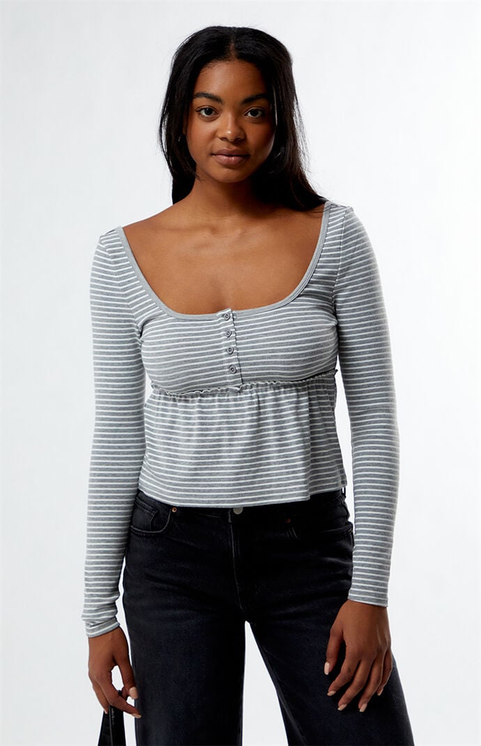Est. PAC 1980 Striped Long Sleeve Babydoll Top | Pacsun
