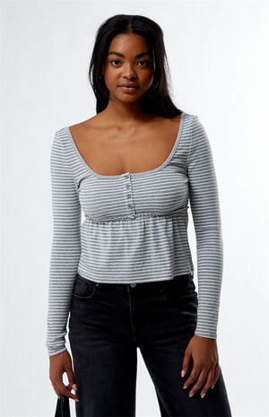 Striped Long Sleeve Babydoll Top