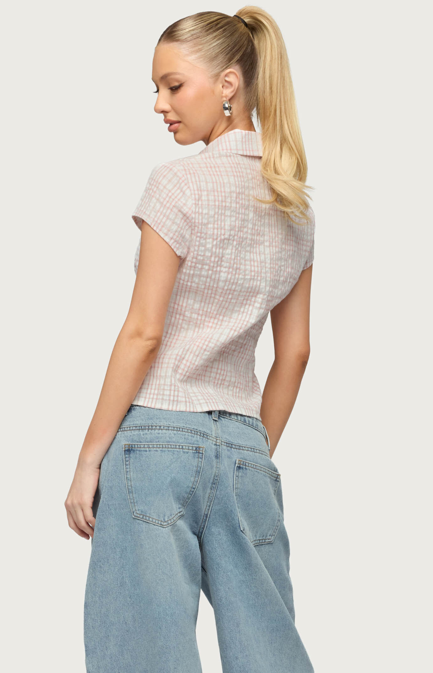 Edikted Naiah Plaid Tailored Button Up Shirt