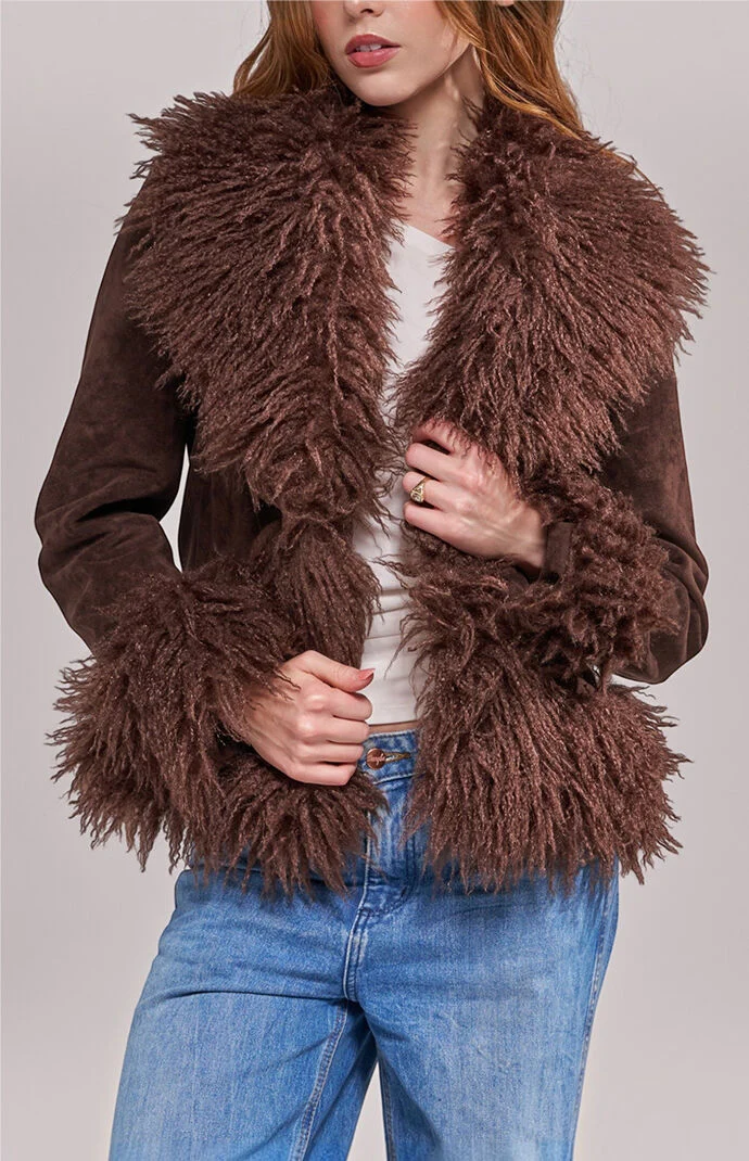 AZALEA WANG Tori Chocolate Faux Fur Trench Coat