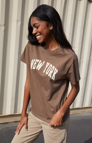 JOHN GALT BRANDY MELVILLE Gray With White NEW YORK Short Sleeve T-Shirt  O/S