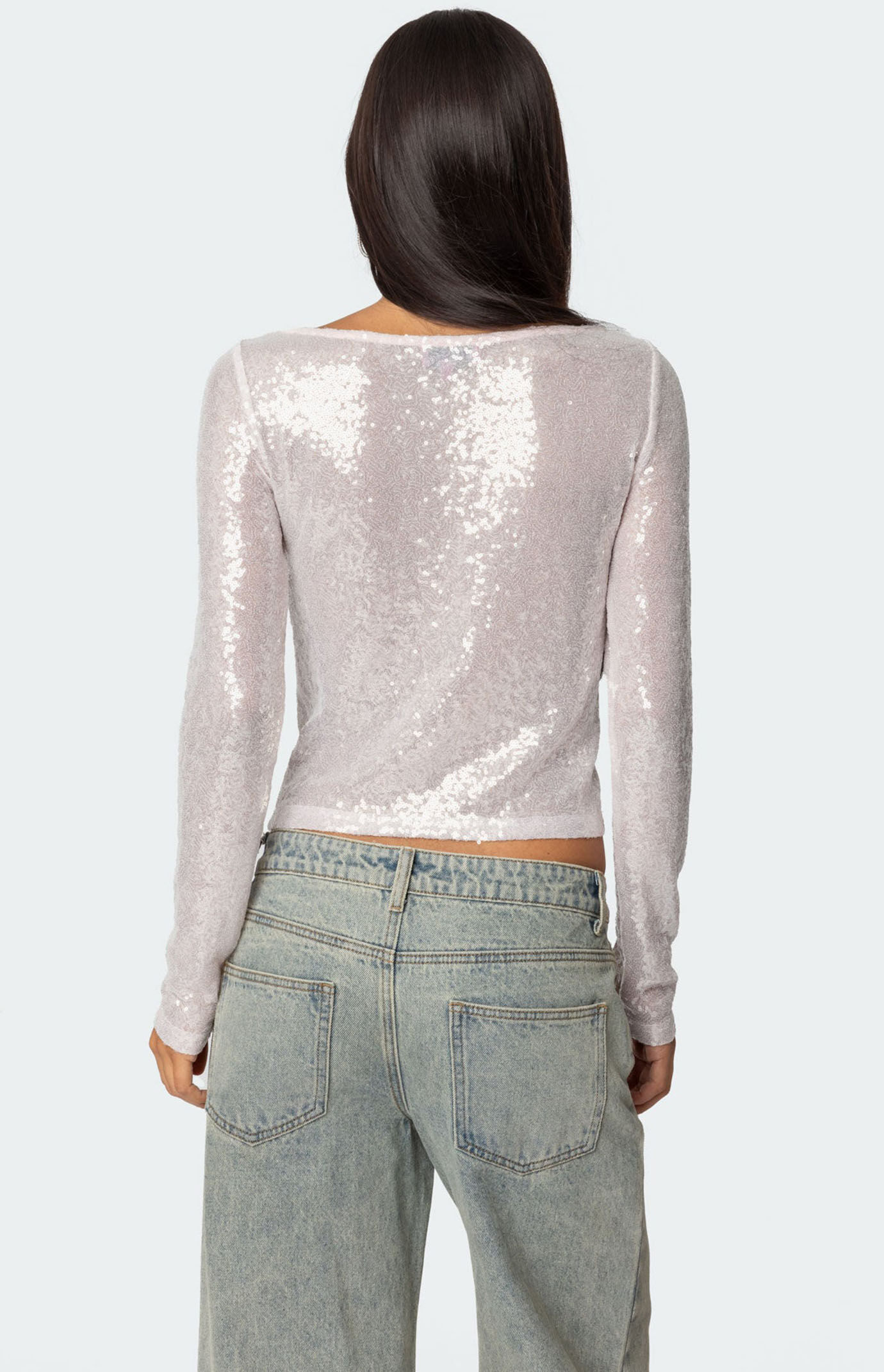 Edikted Sheer Sequin Boat Neck Top | PacSun
